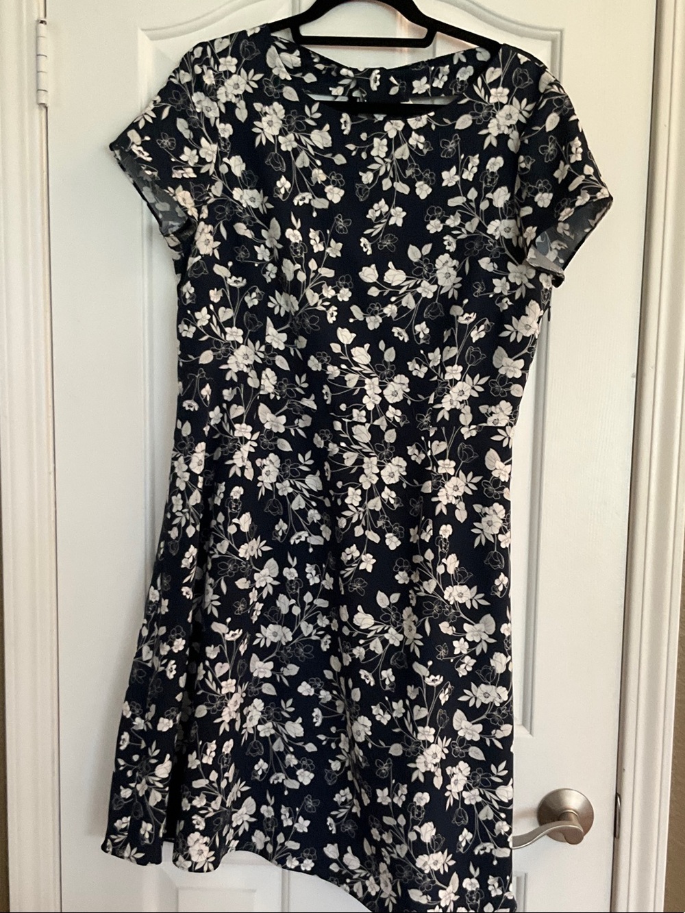 Floral Fit & Flare Dress - Navy Blue with White Floral